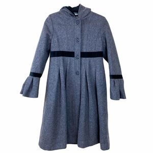 Vintage Rothschild Grey Velvet Hooded Wool Coat